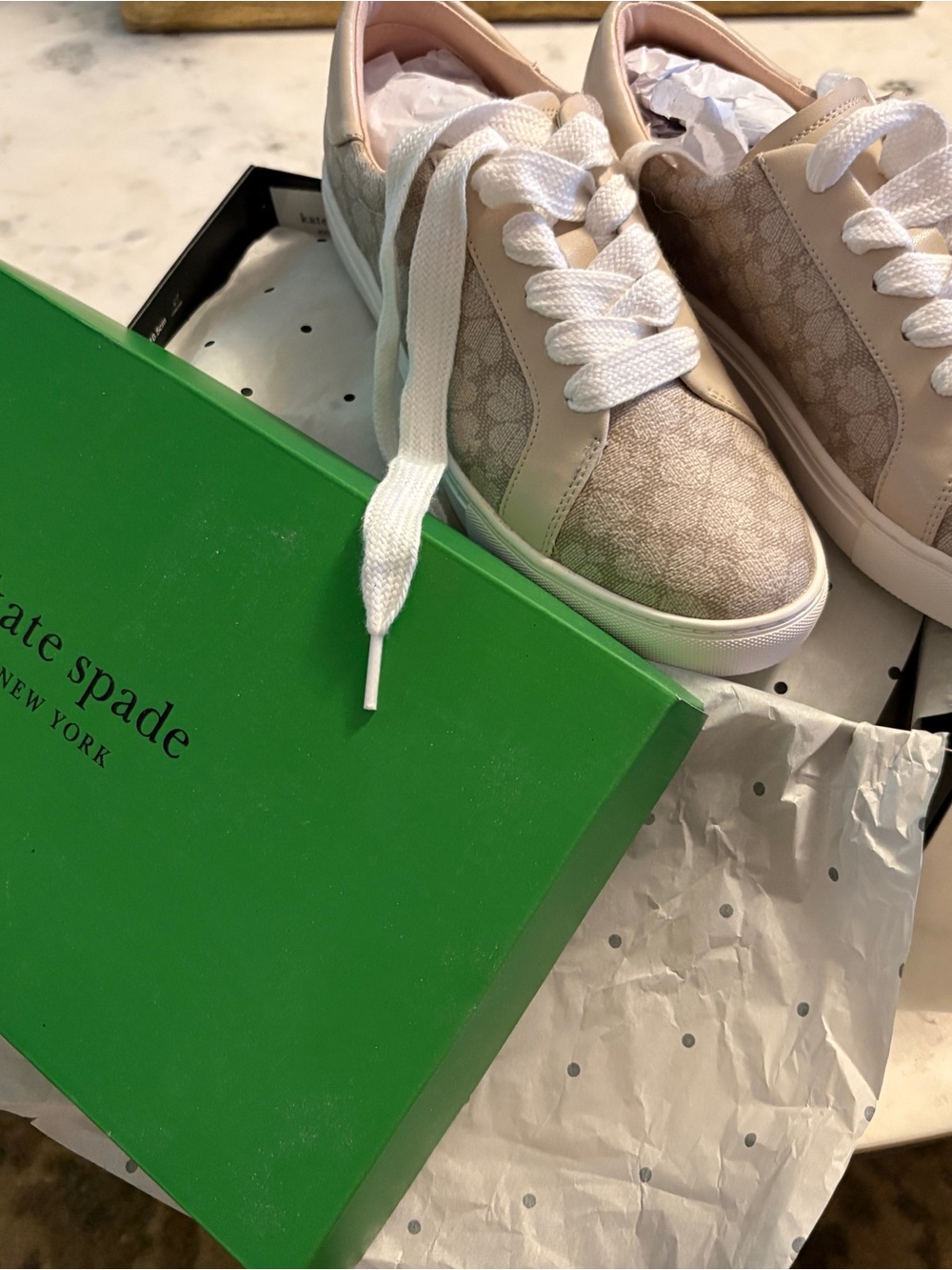 kate spade Blush Beige Logo-Print Low-Top Sneakers
